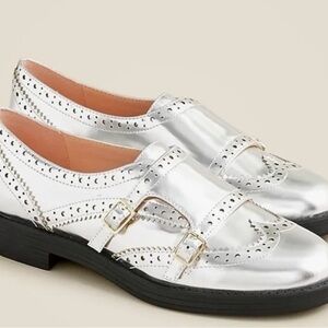 J. Crew Metallic Silver Double Monk Brogues